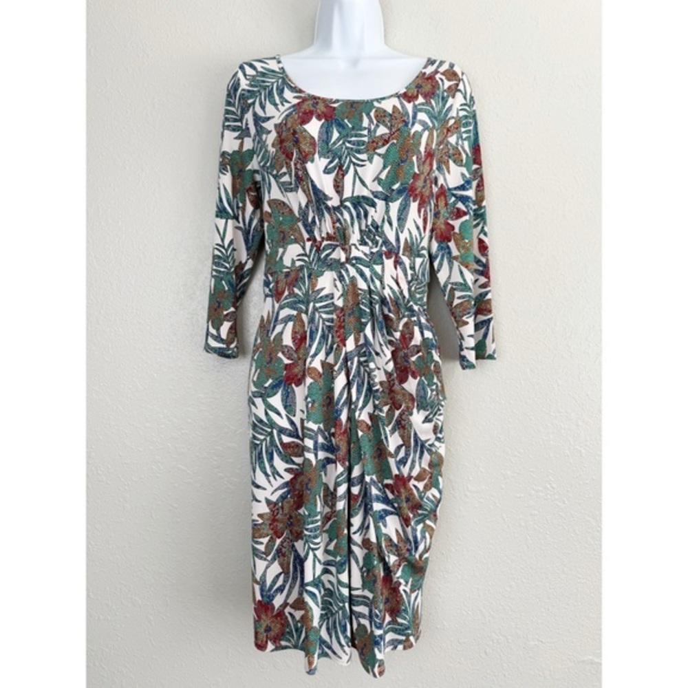 Monroe and Main colorful floral palm print long cascade dress stretch M